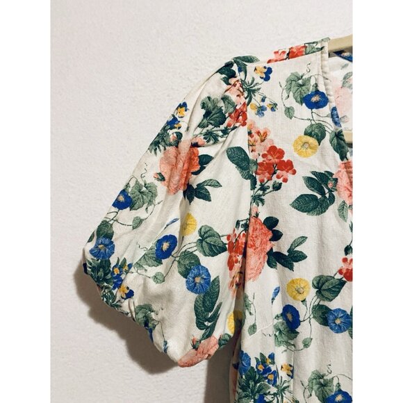 Old Navy Wrap Dress Womens Large Floral Puffy Sleeve Mini Cottagecore Picnic - Picture 4 of 7